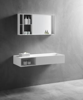 Подвесная тумба с раковиной ABBER Stein AS2640-1.0 L левая 100см белый матовый